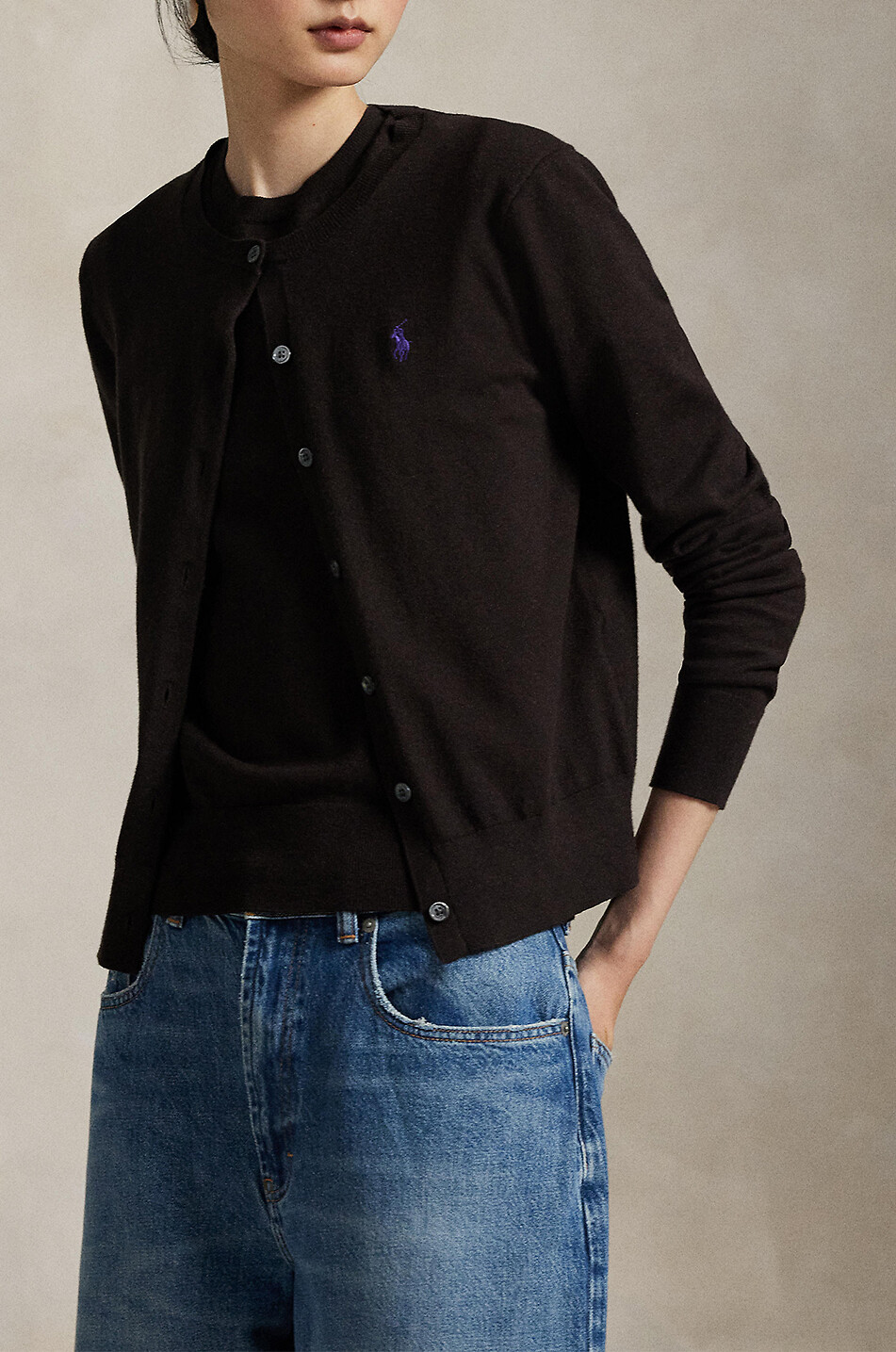 Pony fine-gauge cotton crewneck cardigan POLO RALPH LAUREN