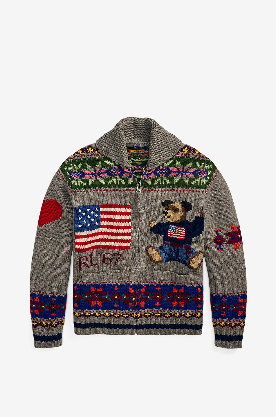 Polo Bear full-zip woll blend jacquard cardigan - POLO RALPH