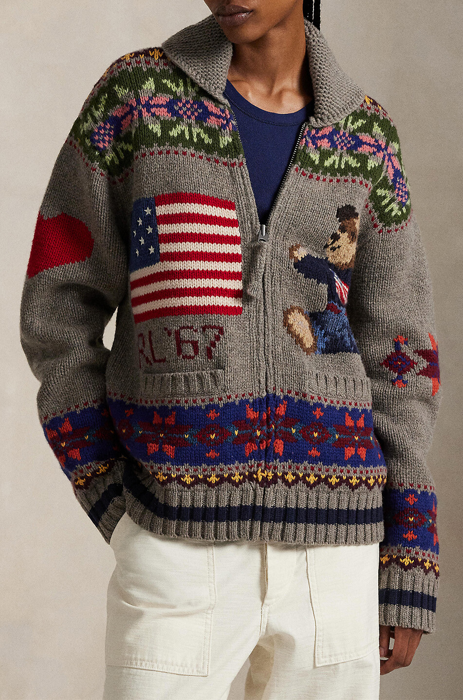 Polo Bear full-zip woll blend jacquard cardigan - POLO RALPH