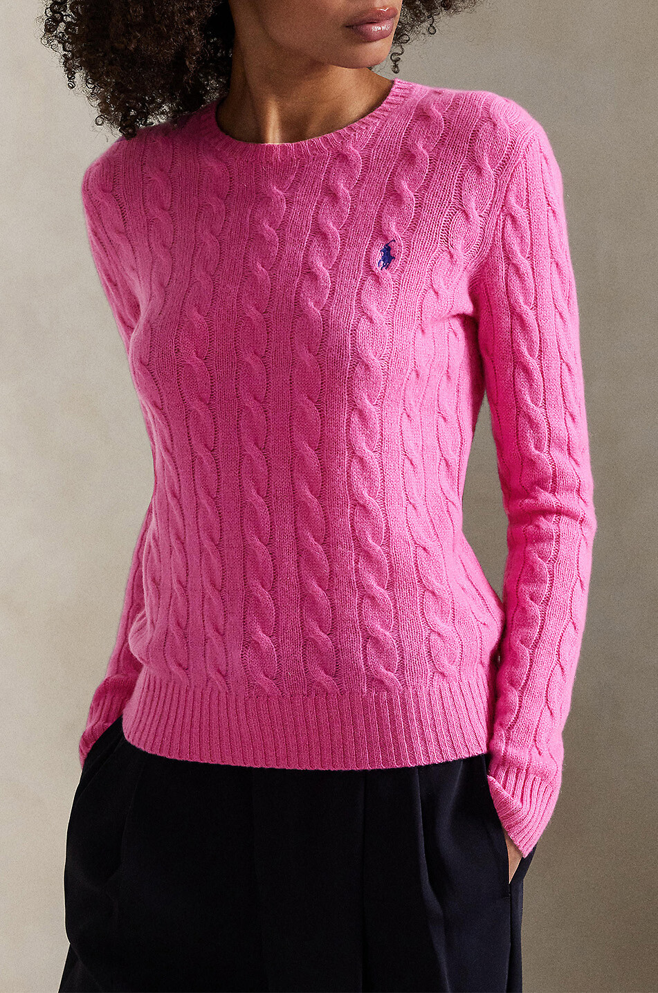 POLO RALPH LAUREN Rundhals-Zopfstrickpullover aus Wolle und Kaschmir Pony Damen ROSA 2