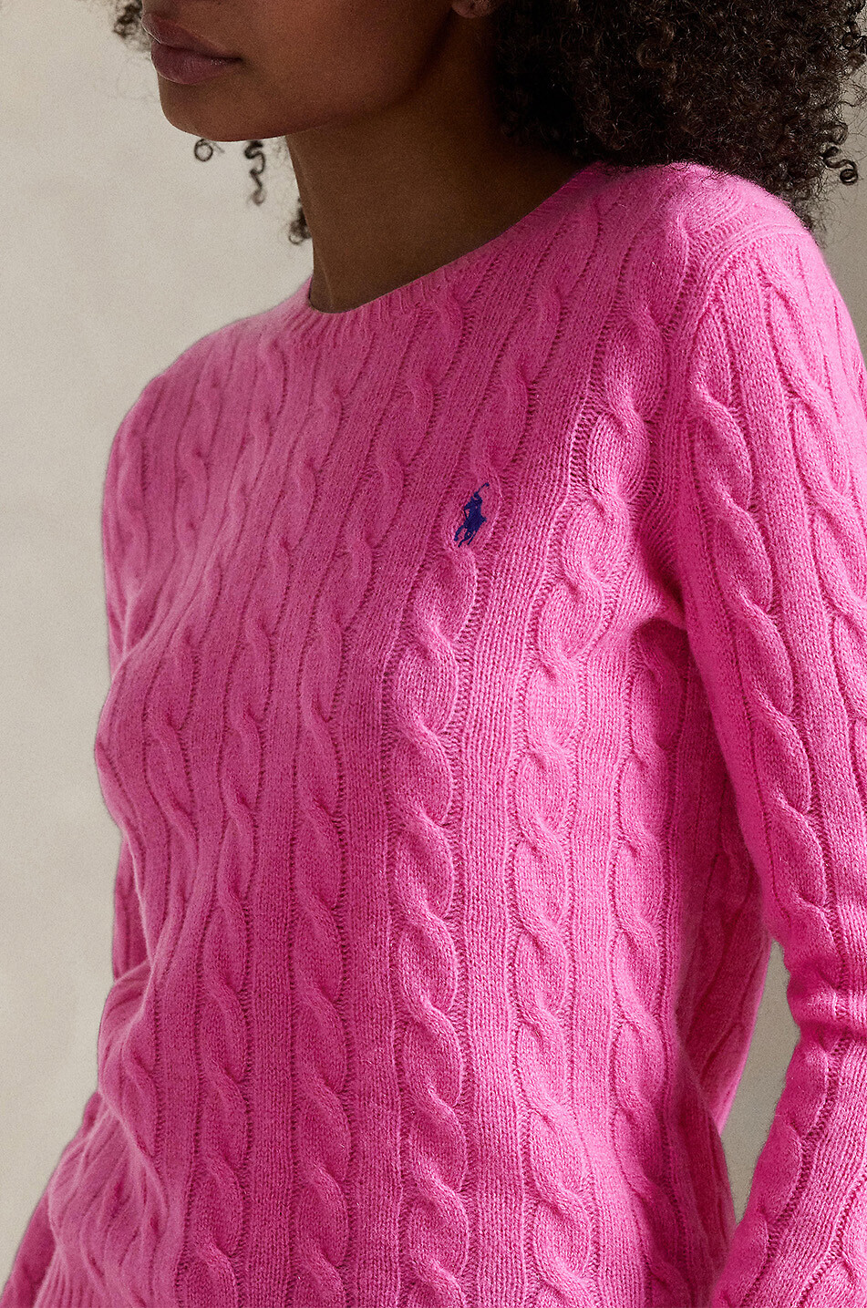 POLO RALPH LAUREN Rundhals-Zopfstrickpullover aus Wolle und Kaschmir Pony Damen ROSA 5