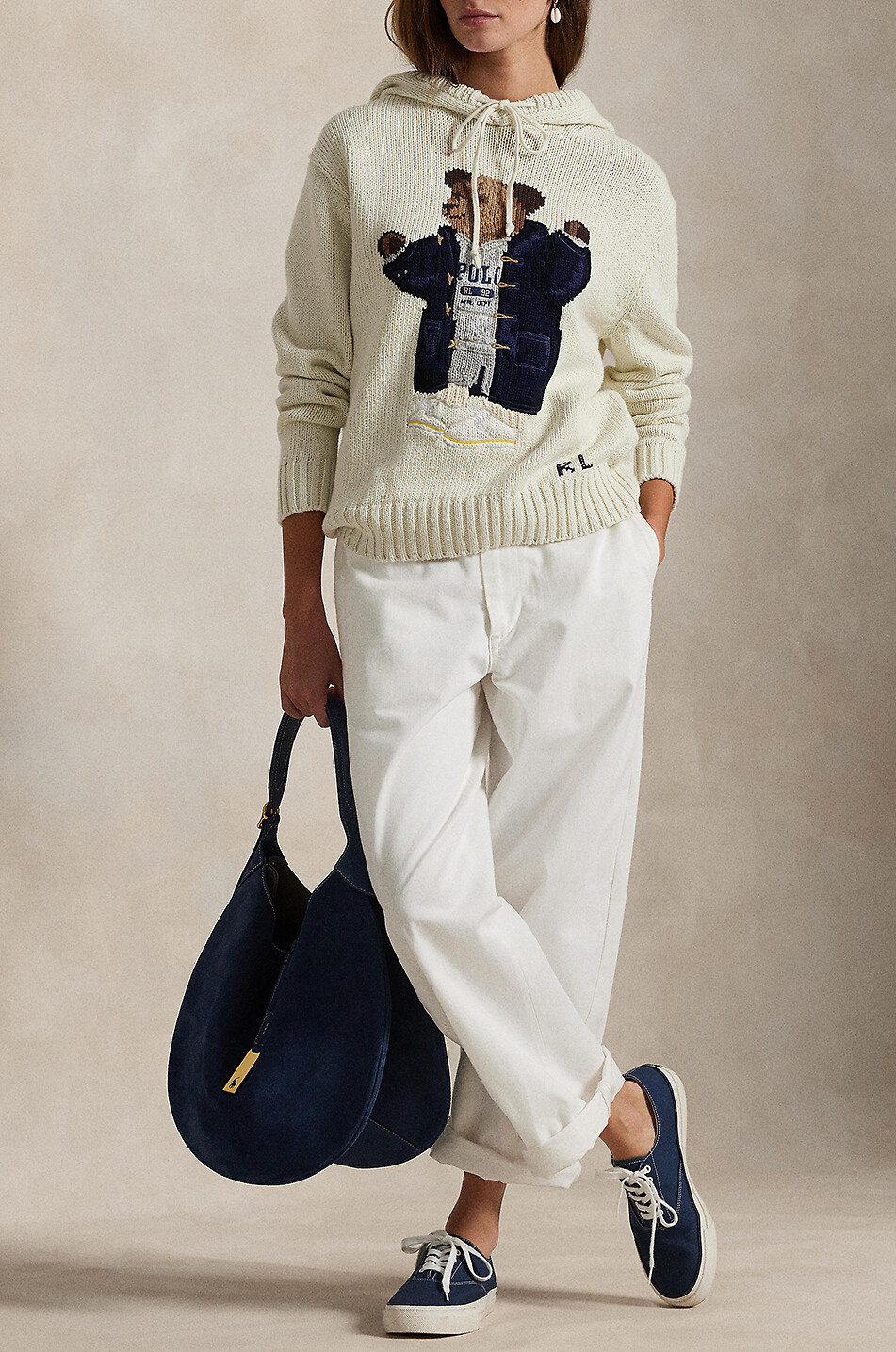 POLO RALPH LAUREN Pull à capuche en coton et lin Polo Bear Femme BLANC CASSE 4