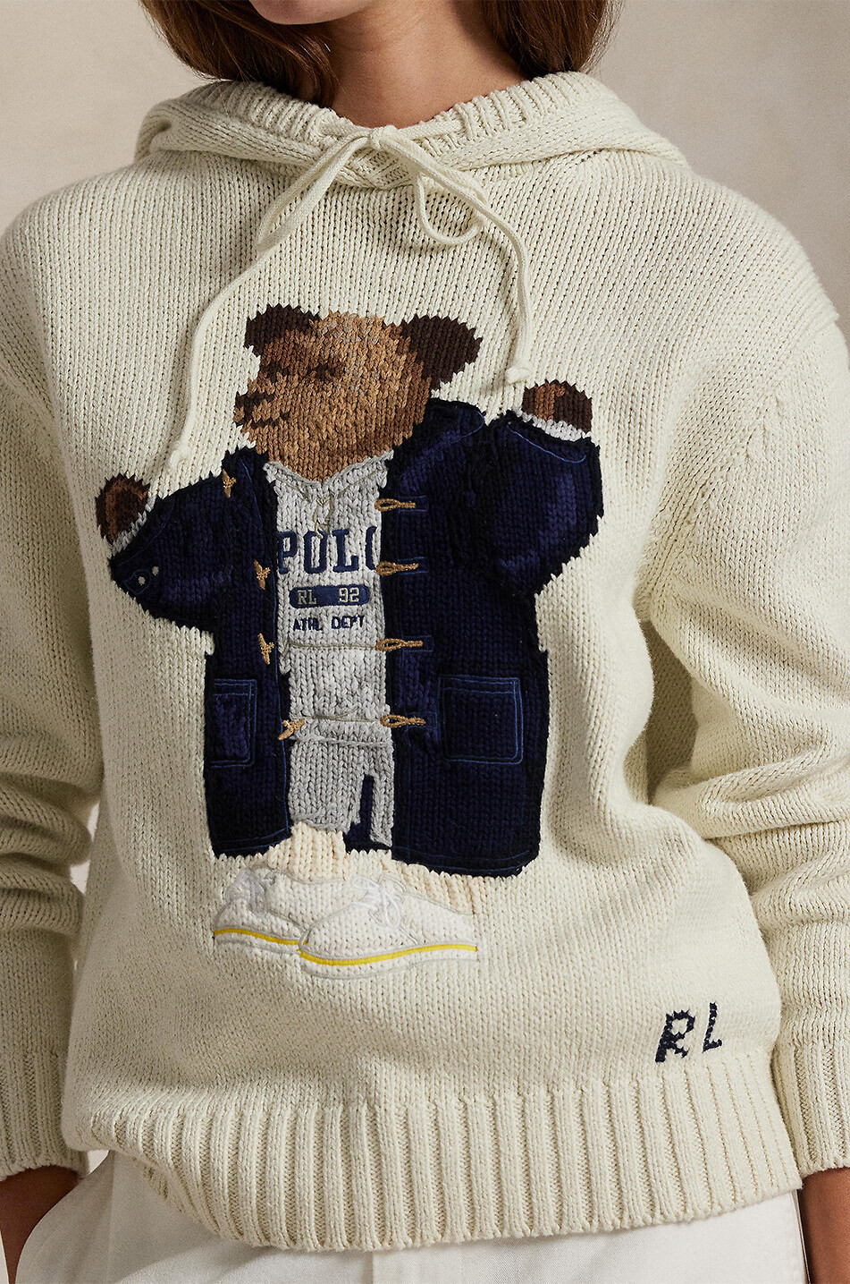 POLO RALPH LAUREN Pull à capuche en coton et lin Polo Bear Femme BLANC CASSE 5