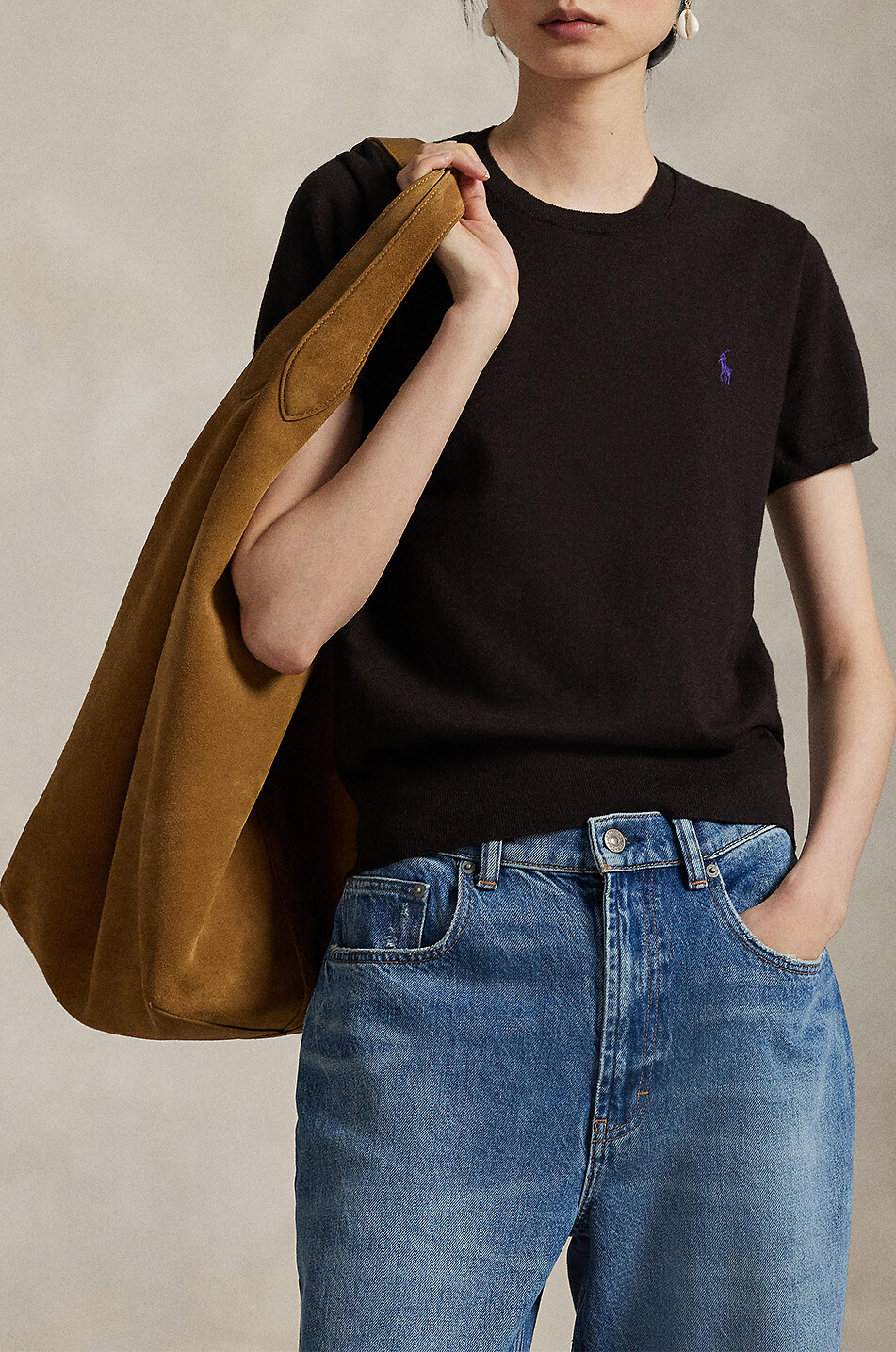 POLO RALPH LAUREN Pony fine-gauge cotton short-sleeved crewneck jumper Women DARK BROWN 2