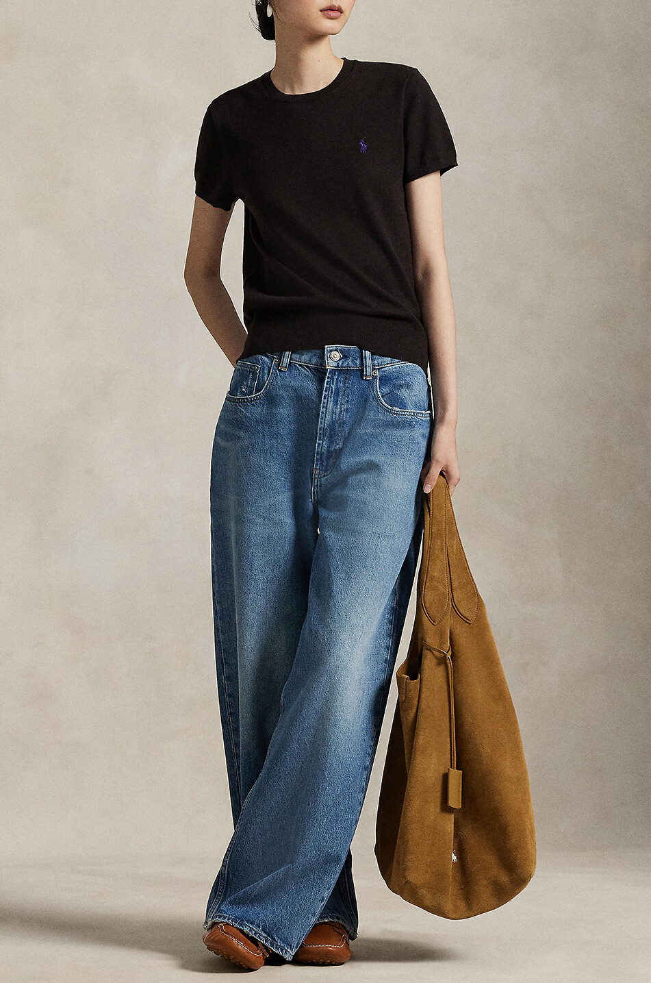 POLO RALPH LAUREN Pony fine-gauge cotton short-sleeved crewneck jumper Women DARK BROWN 6