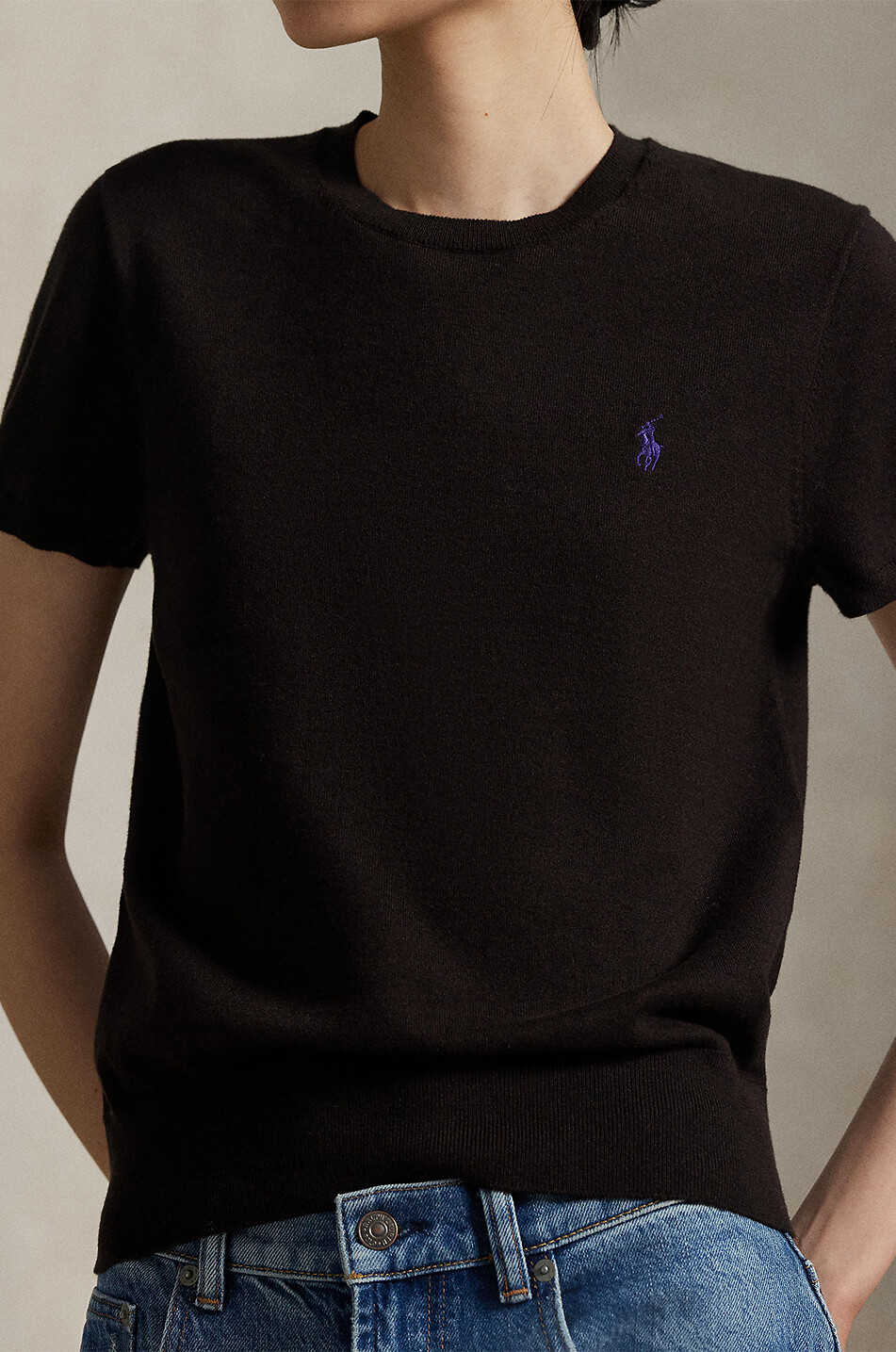 POLO RALPH LAUREN Pony fine-gauge cotton short-sleeved crewneck jumper Women DARK BROWN 8