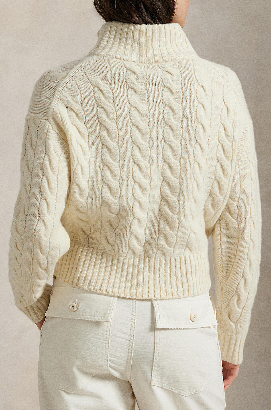 POLO RALPH LAUREN Zopfstrick-Woll- und Kaschmirpullover mit Stehkragen und Zip Pony Damen CREMEFARBEN 3