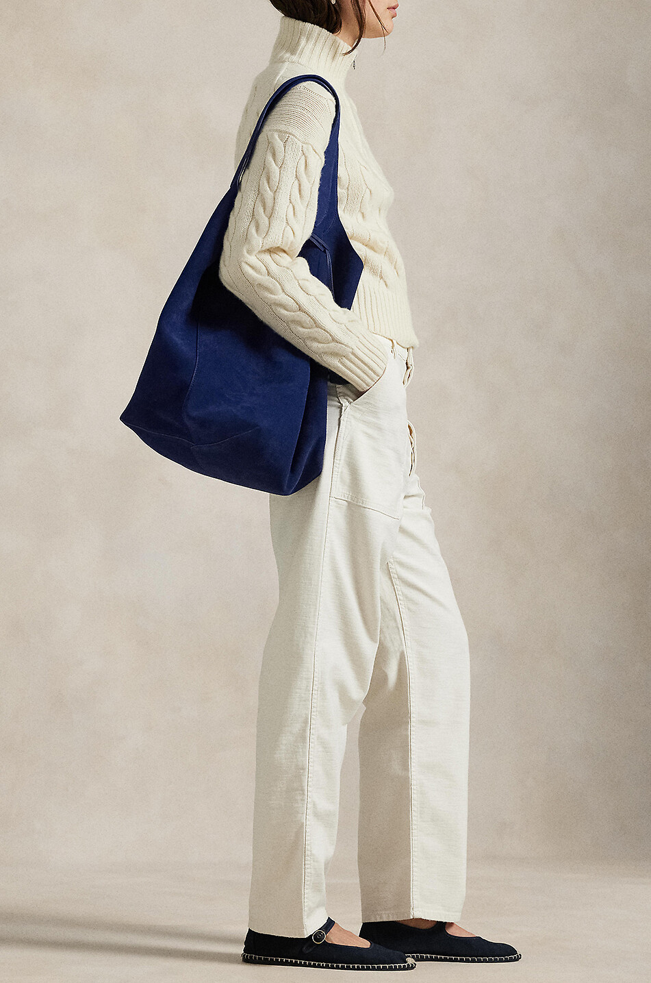 Zopfstrick-Woll- und Kaschmirpullover mit Stehkragen und Zip Pony