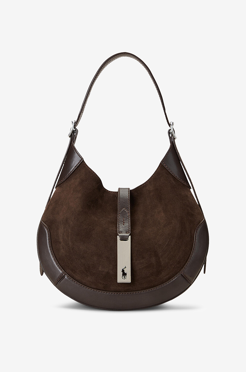 POLO RALPH LAUREN Schultertasche aus Wild- und Glattleder Polo ID Small Damen DUNKELBRAUN 1