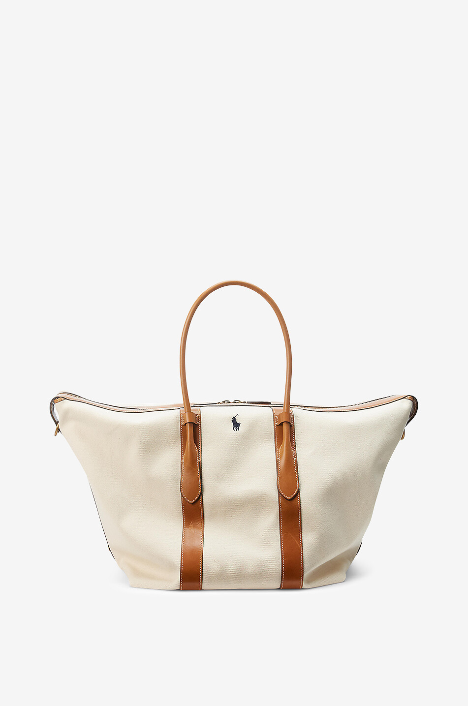 POLO RALPH LAUREN Belport Extra-Large canvas and leather tote bag Women EGGSHELL 1