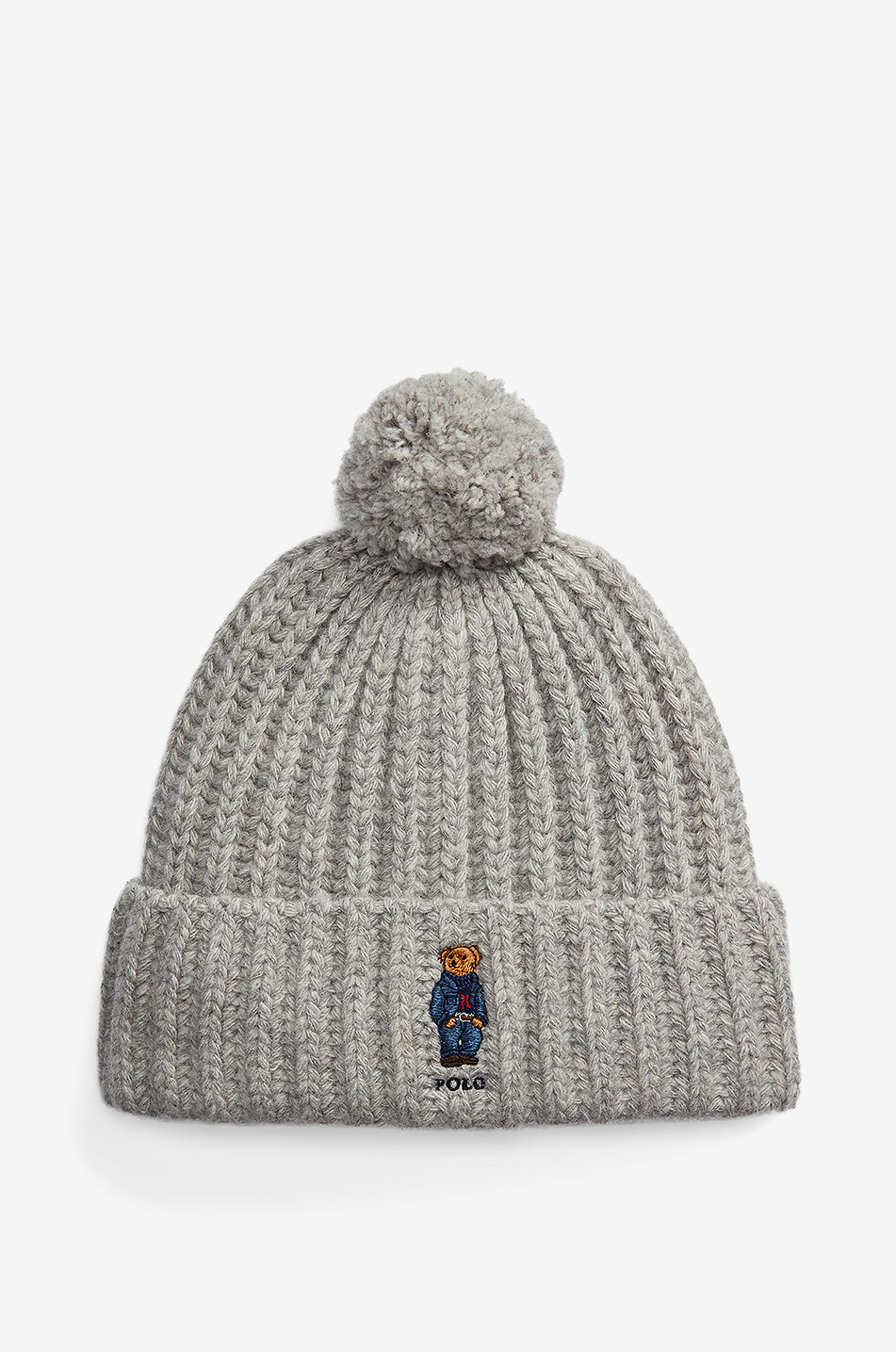Bonnet côtelé brodé en laine à pompon Polo Bear
