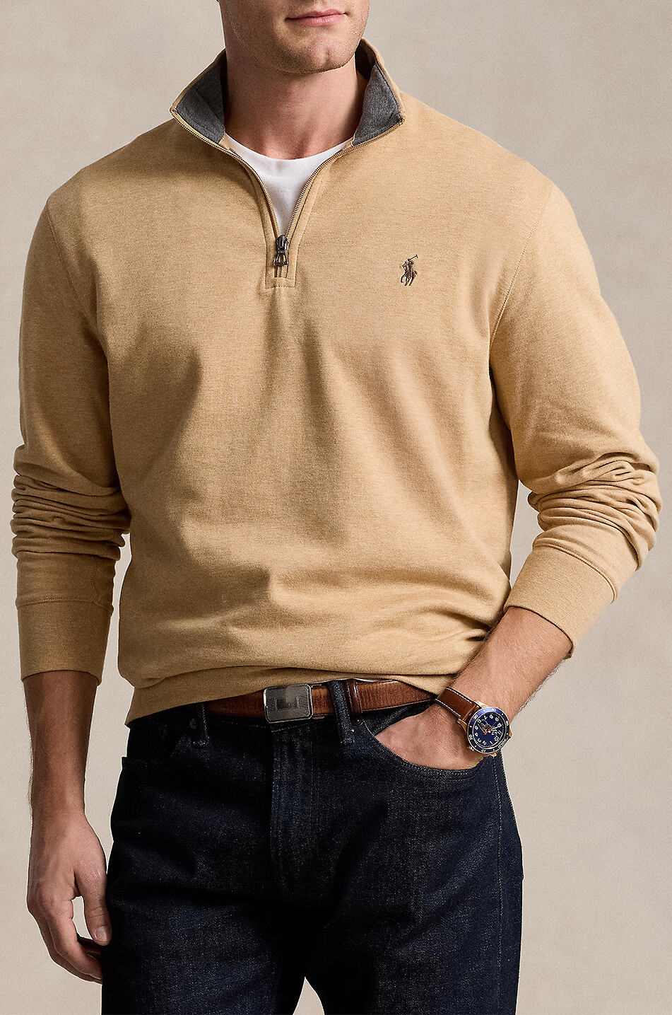 POLO RALPH LAUREN Pony half-zip jersey top Men CAMEL 2