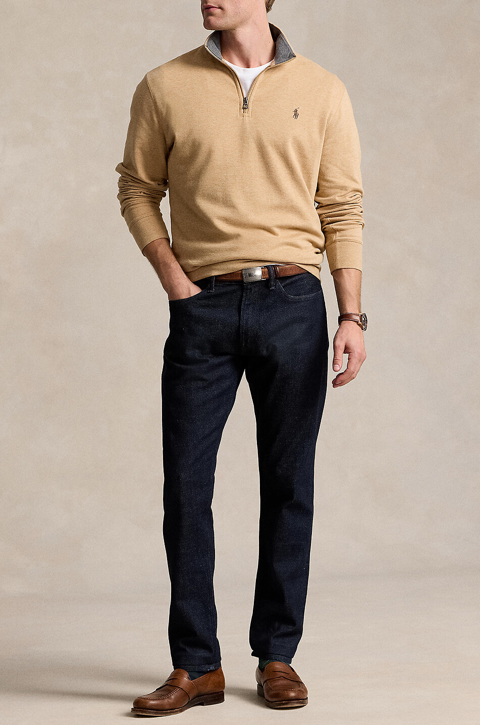 POLO RALPH LAUREN Pony half-zip jersey top Men CAMEL 4