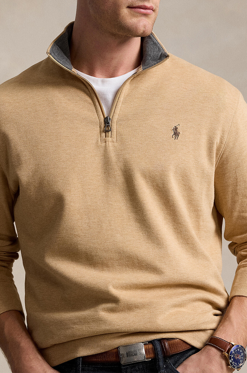 POLO RALPH LAUREN Pony half-zip jersey top Men CAMEL 5