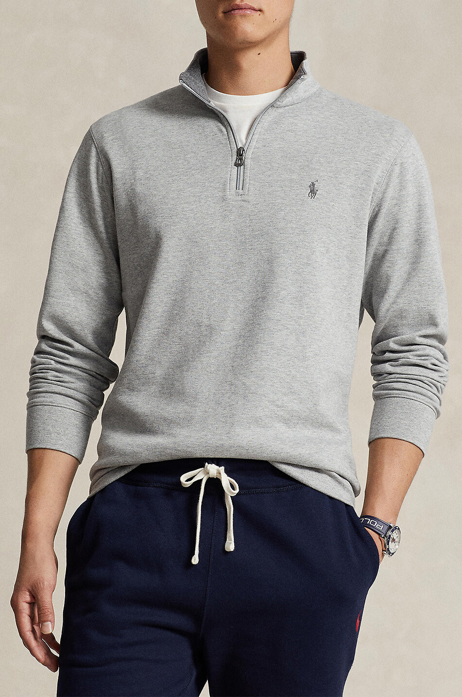 POLO RALPH LAUREN Pony half-zip jersey top Men LIGHT GREY 2