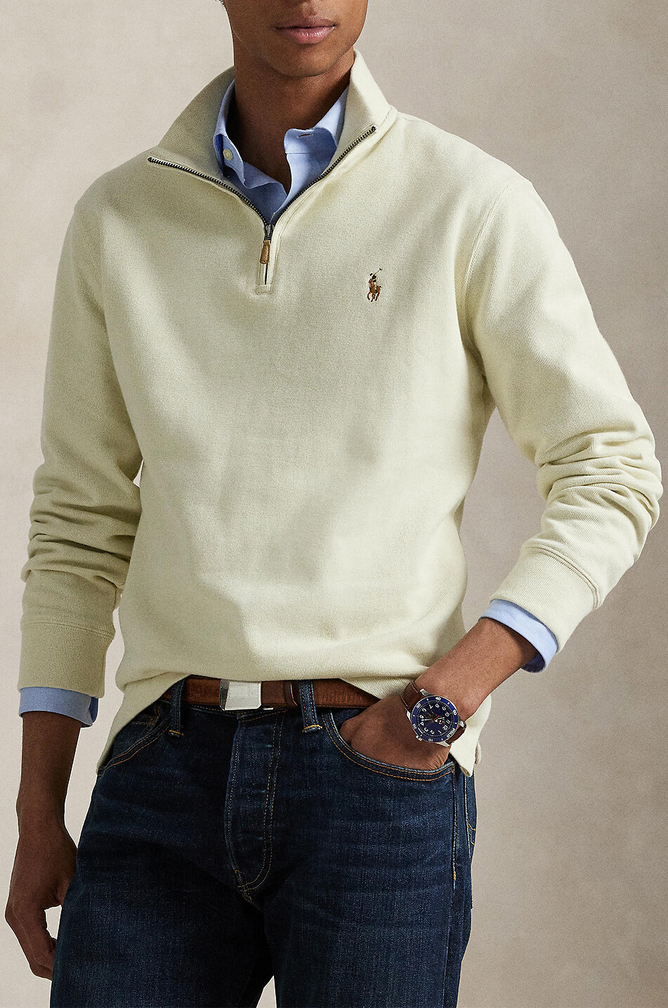 POLO RALPH LAUREN Estate-Rib Pony half-zip pullover in cotton Men EGGSHELL 2