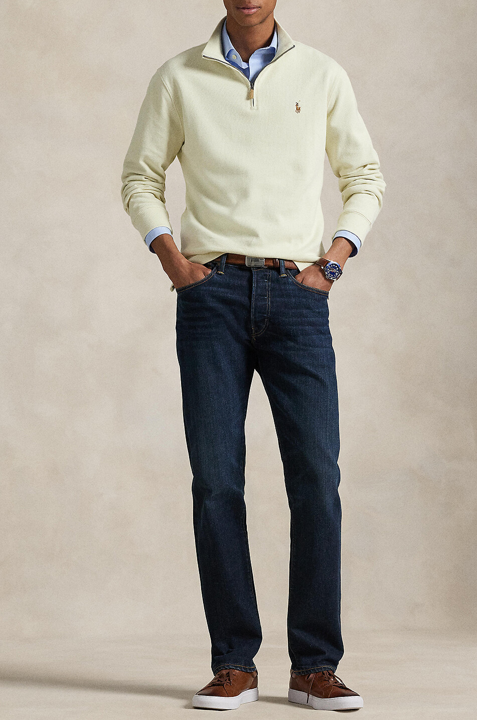 POLO RALPH LAUREN Estate-Rib Pony half-zip pullover in cotton Men EGGSHELL 4