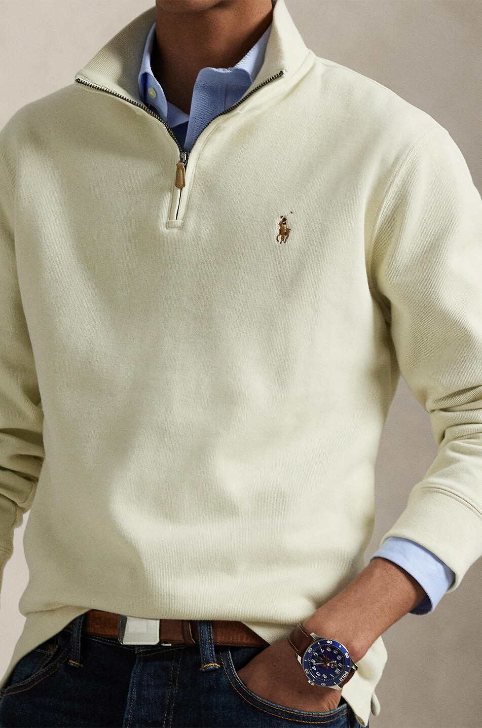 POLO RALPH LAUREN Estate-Rib Pony half-zip pullover in cotton Men EGGSHELL 5