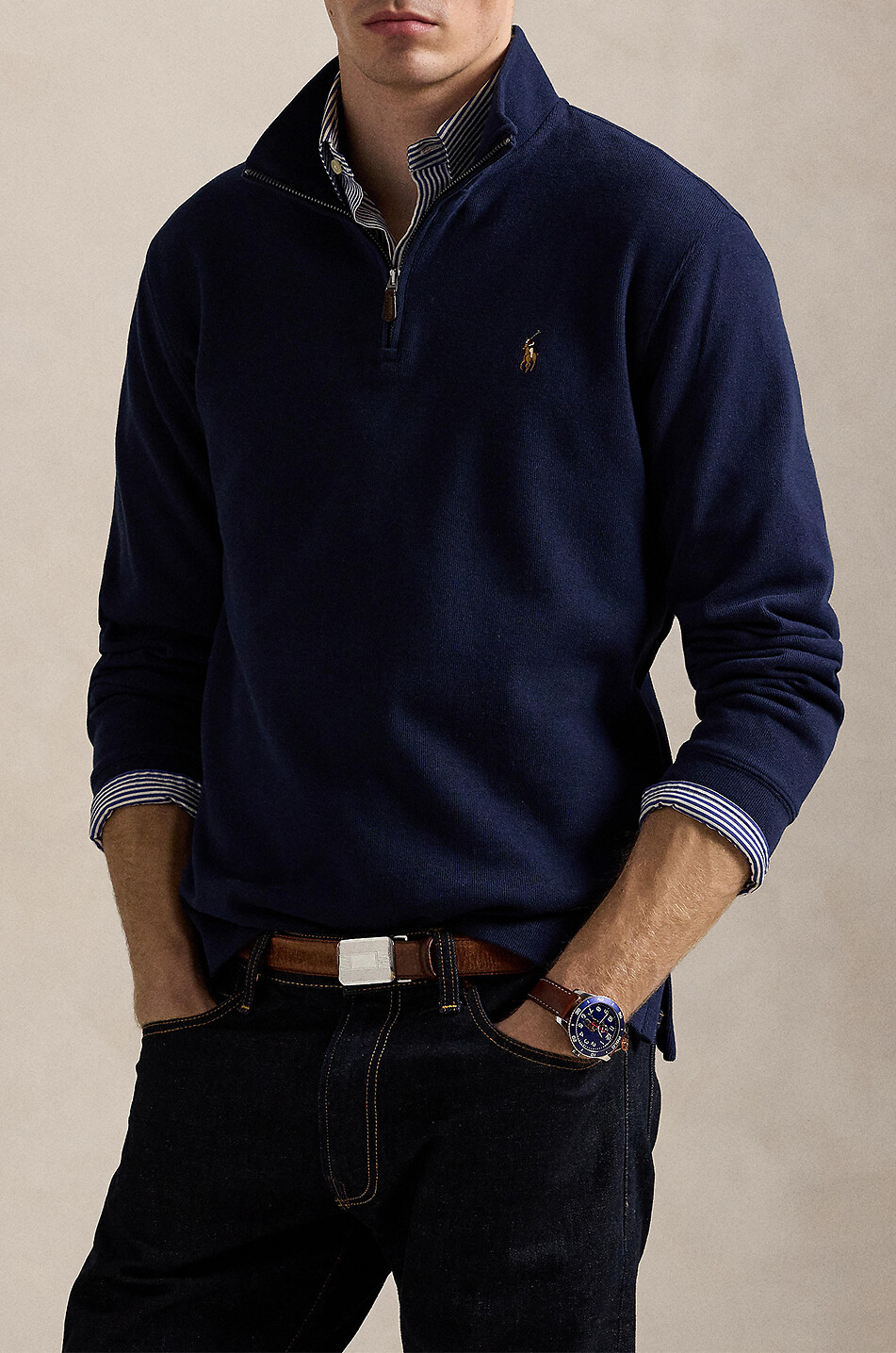 POLO RALPH LAUREN Estate-Rib Pony half-zip pullover in cotton Men DARK BLUE 3