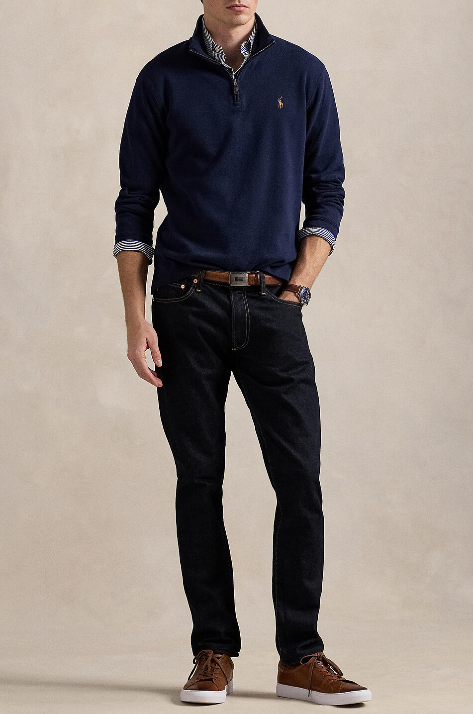 POLO RALPH LAUREN Estate-Rib Pony half-zip pullover in cotton Men DARK BLUE 5