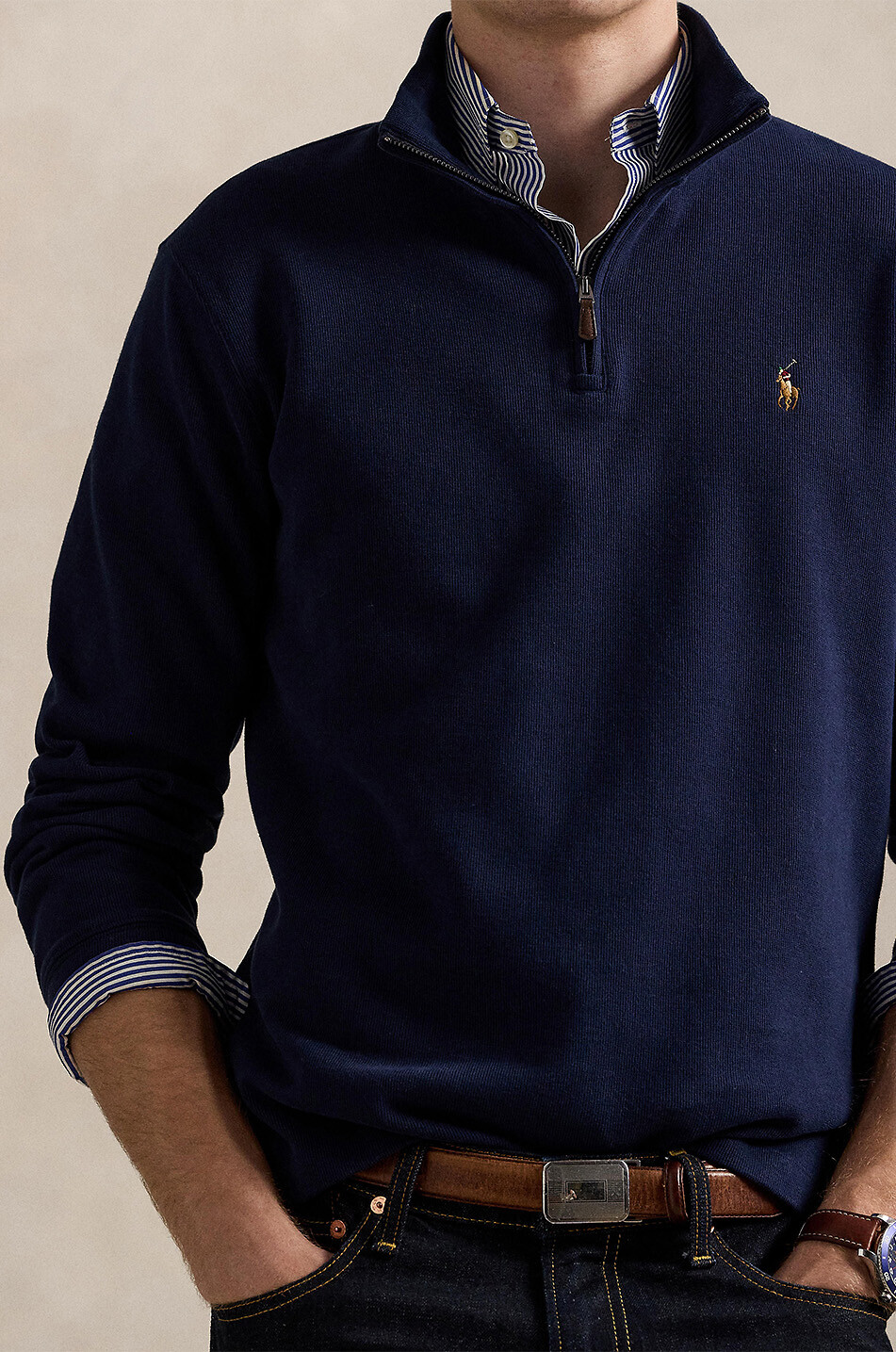 POLO RALPH LAUREN Estate-Rib Pony half-zip pullover in cotton Men DARK BLUE 6