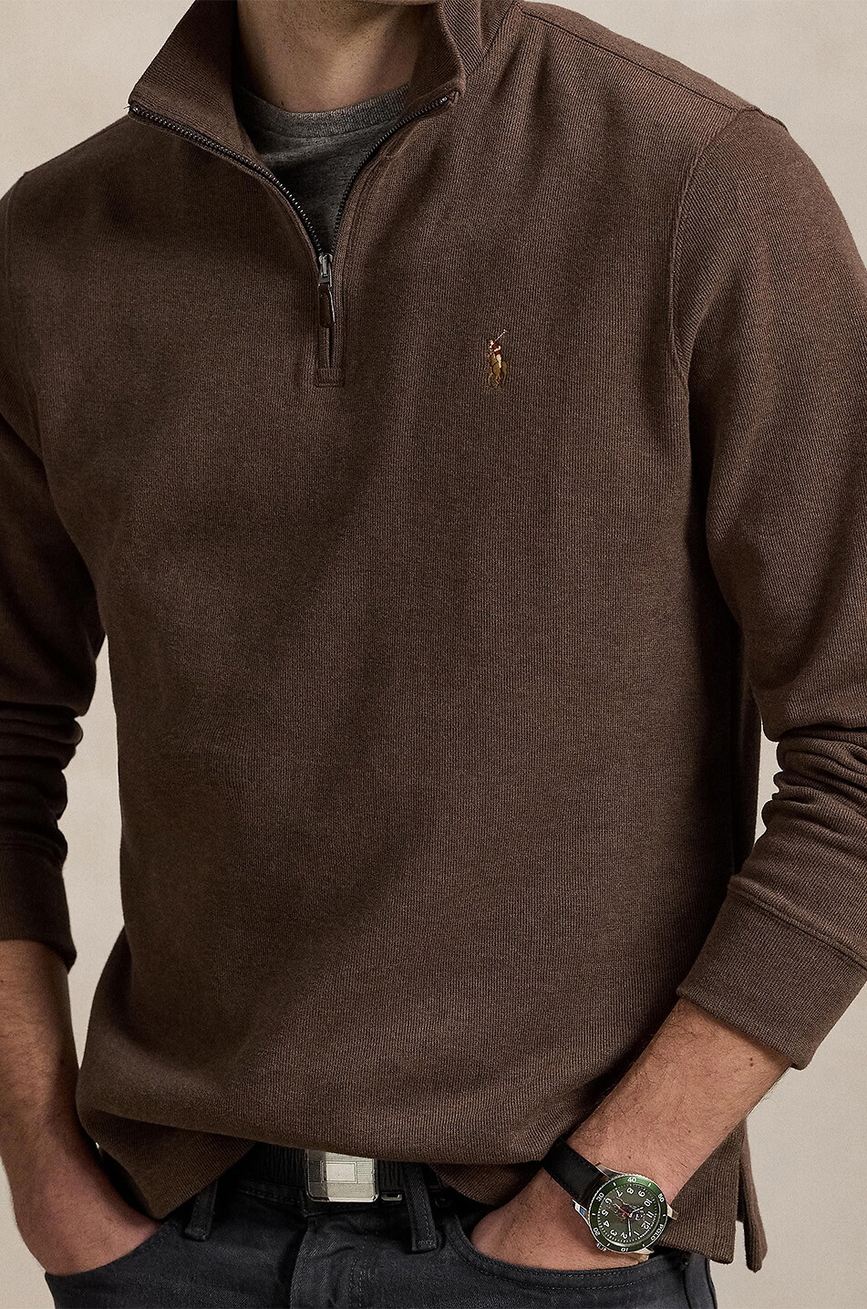 POLO RALPH LAUREN Estate-Rib Pony half-zip pullover in cotton Men BROWN 5