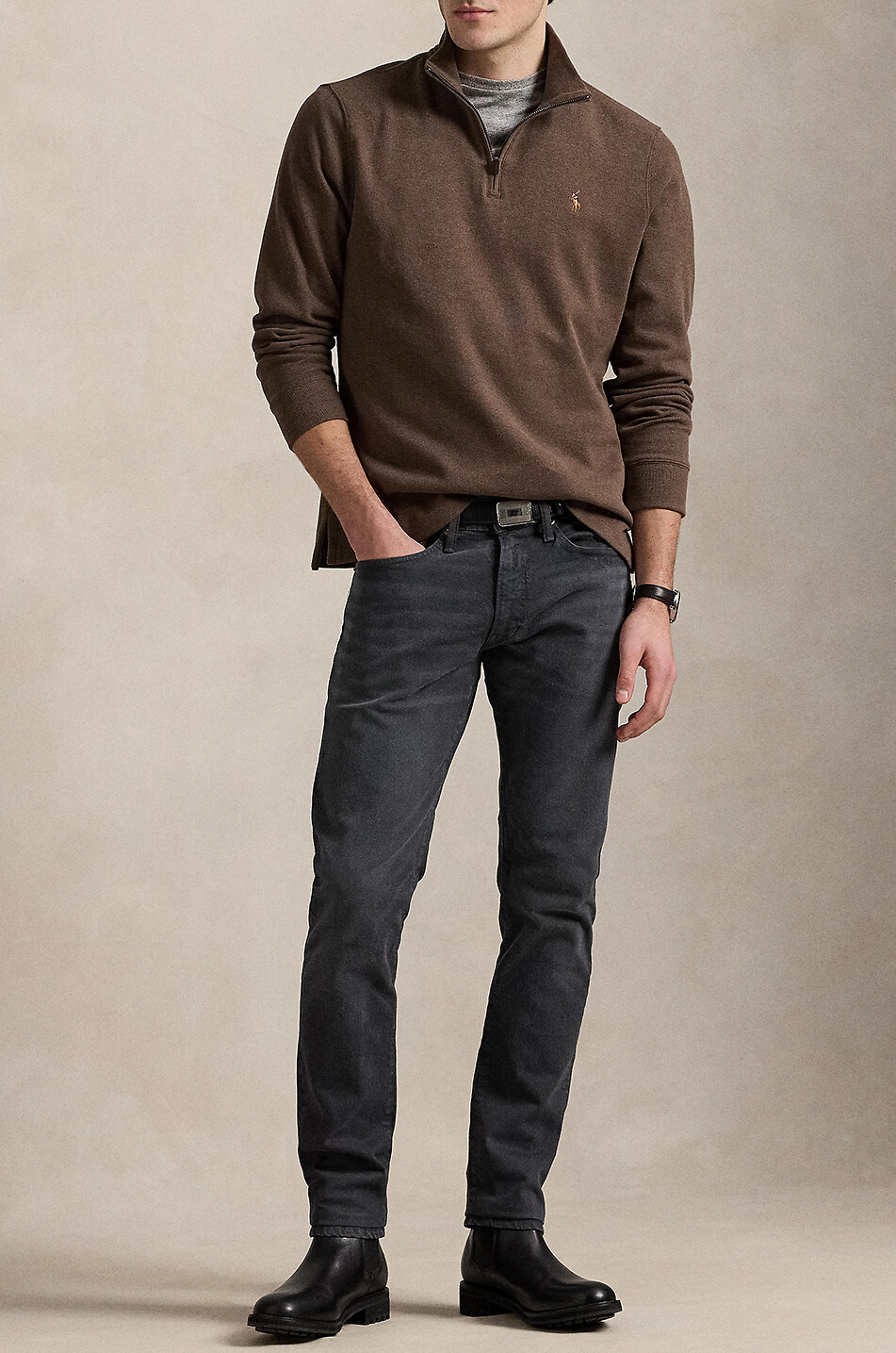 POLO RALPH LAUREN Estate-Rib Pony half-zip pullover in cotton Men BROWN 4