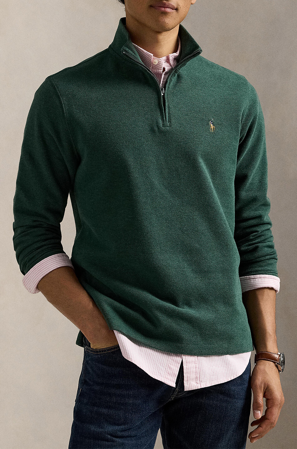 POLO RALPH LAUREN Estate-Rib Pony half-zip pullover in cotton Men DARK GREEN 3