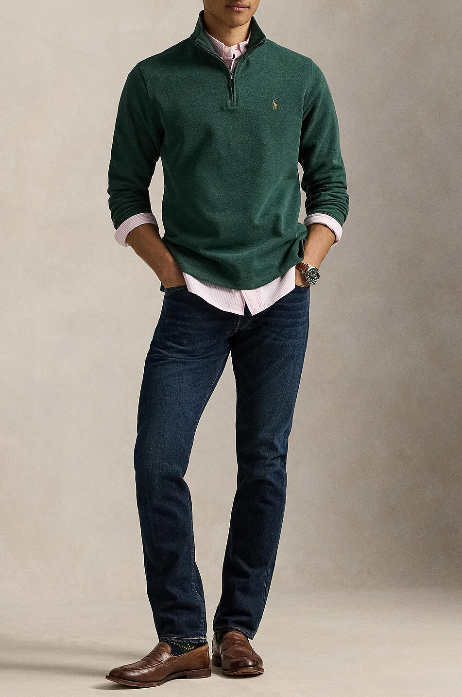 POLO RALPH LAUREN Estate-Rib Pony half-zip pullover in cotton Men DARK GREEN 5