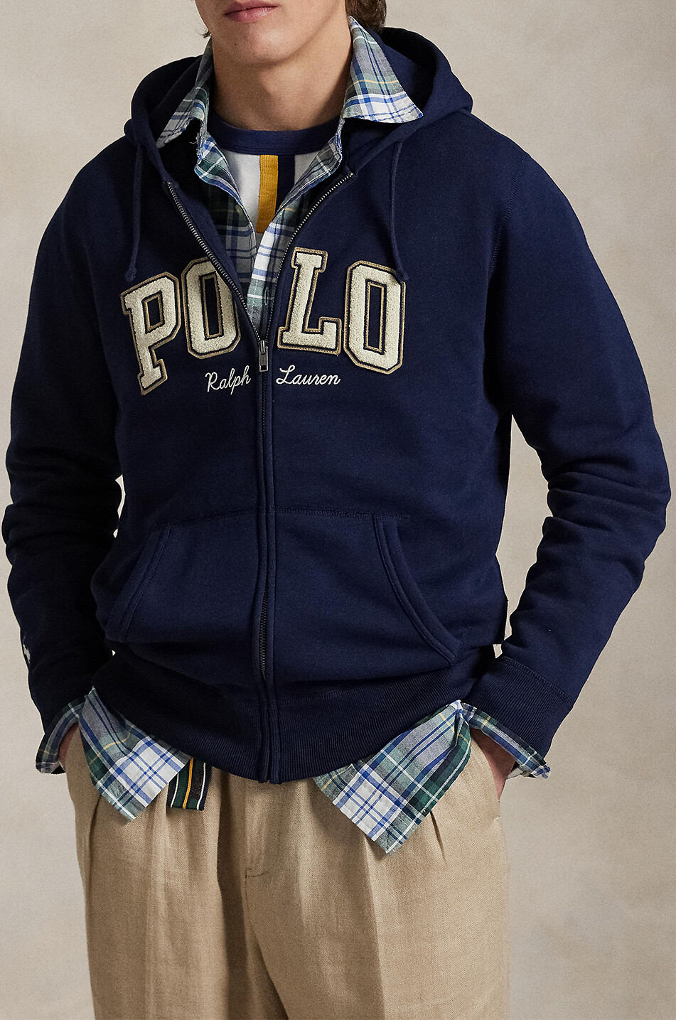 POLO RALPH LAUREN Letterman Polo Logo embroidered hooded full-zip sweatshirt Men DARK BLUE 2