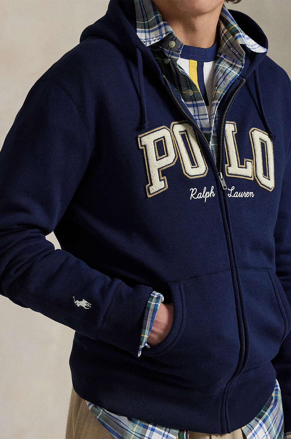 POLO RALPH LAUREN Letterman Polo Logo embroidered hooded full-zip sweatshirt Men DARK BLUE 5