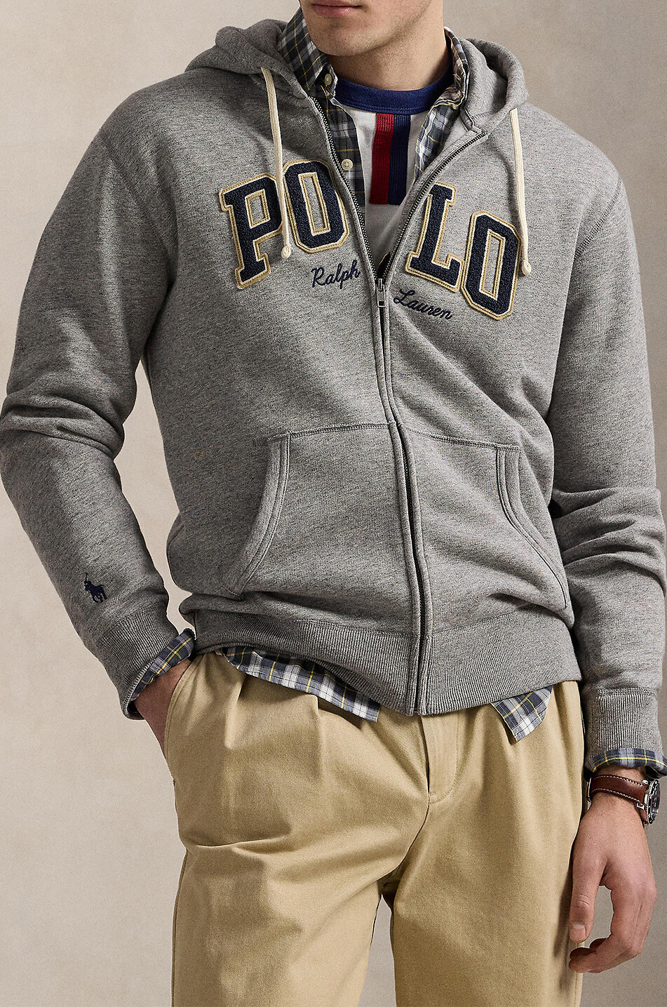 POLO RALPH LAUREN Sweat-shirt zippé à capuche brodé Letterman Polo Logo Homme GRIS 2