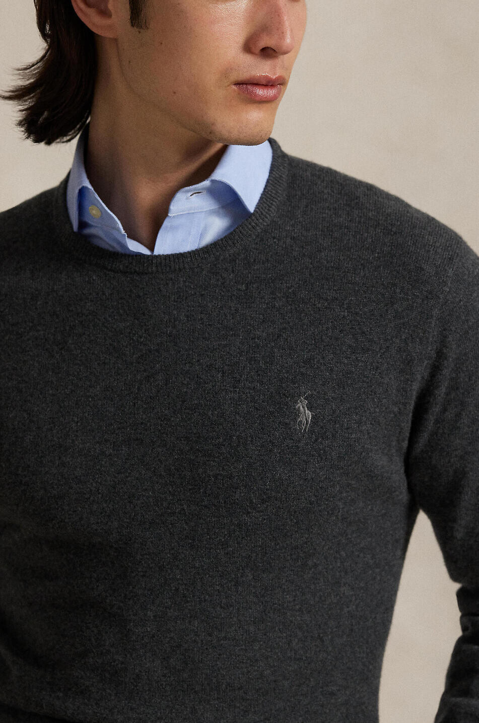 POLO RALPH LAUREN Pony crewneck fine-gauge wool jumper Men DARK GREY 8