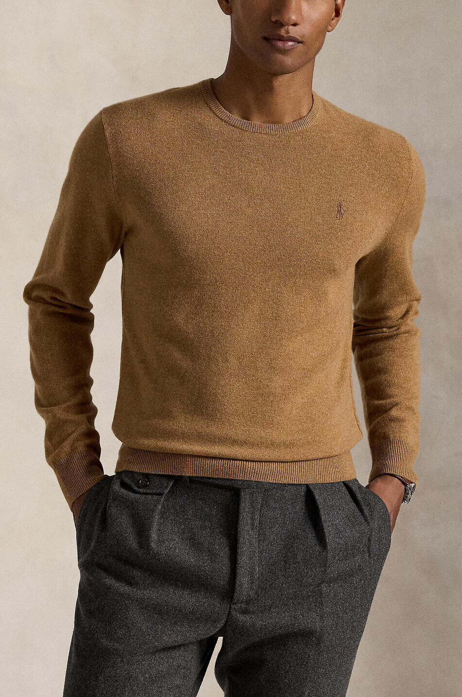 POLO RALPH LAUREN Pull fin à col rond en laine Pony Homme MARRON CLAIR 2
