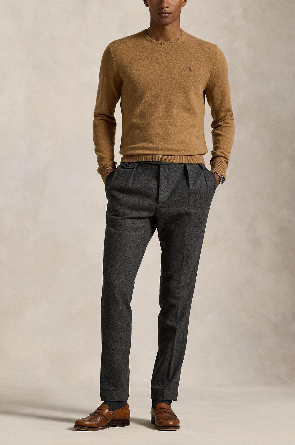 POLO RALPH LAUREN Pull fin à col rond en laine Pony Homme MARRON CLAIR 4