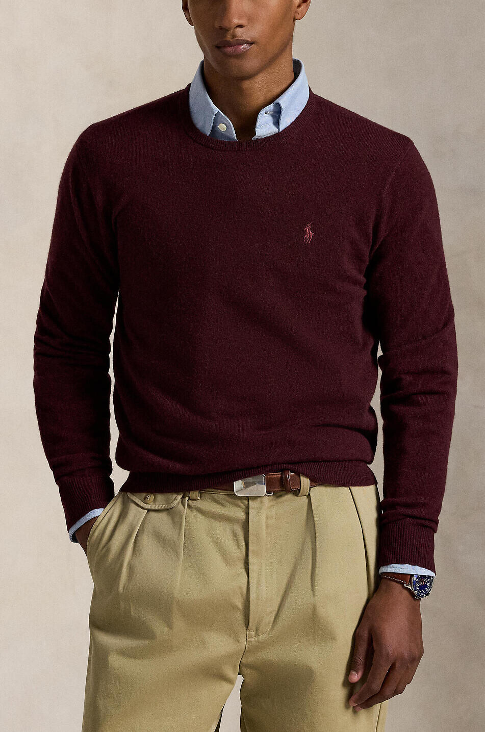 Pull fin à col rond en laine Pony POLO RALPH LAUREN ROUGE