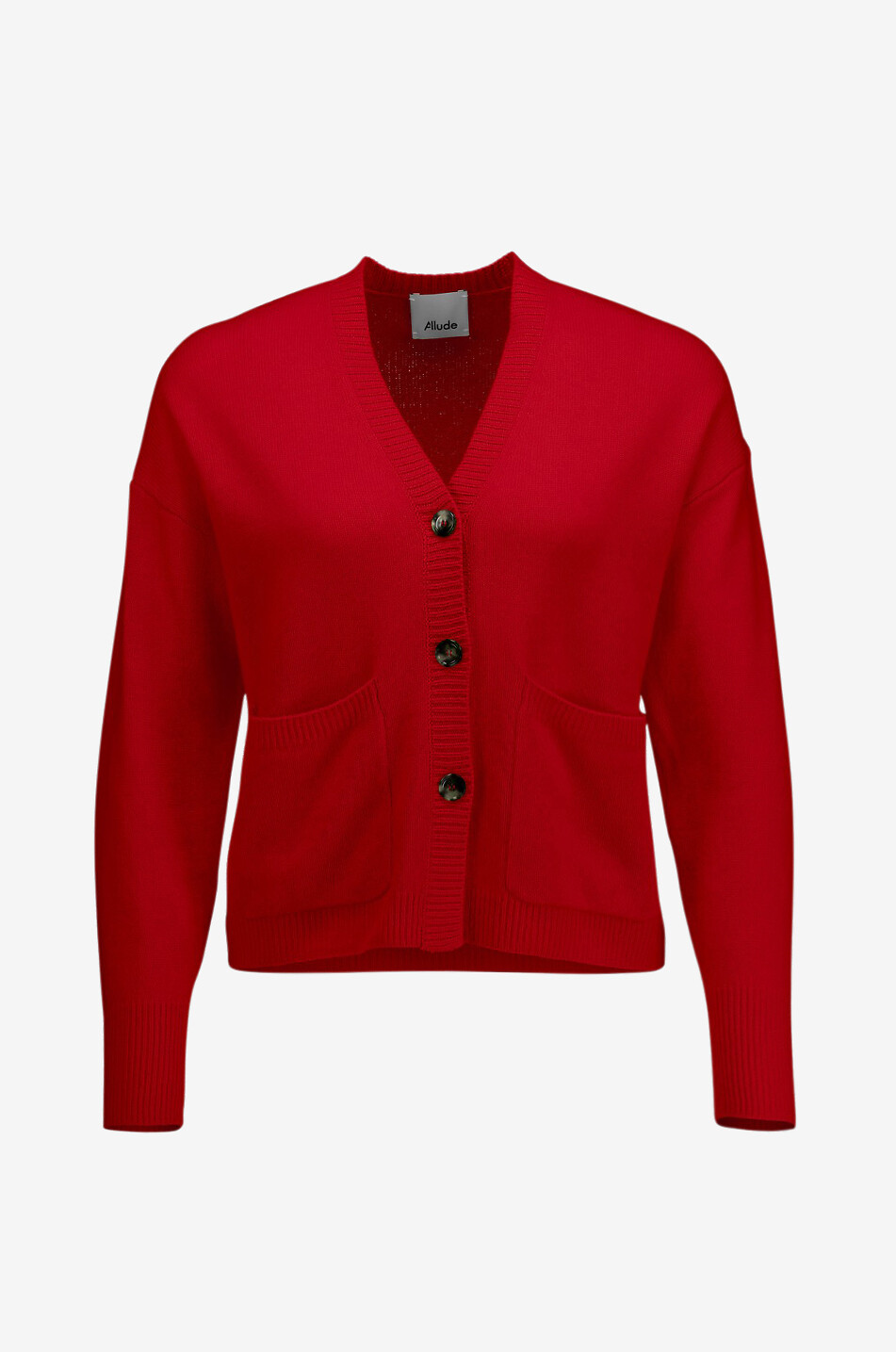 ALLUDE Geknöpfter V-Kragen-Cardigan aus Kaschmir mit Taschen Damen ROT 1