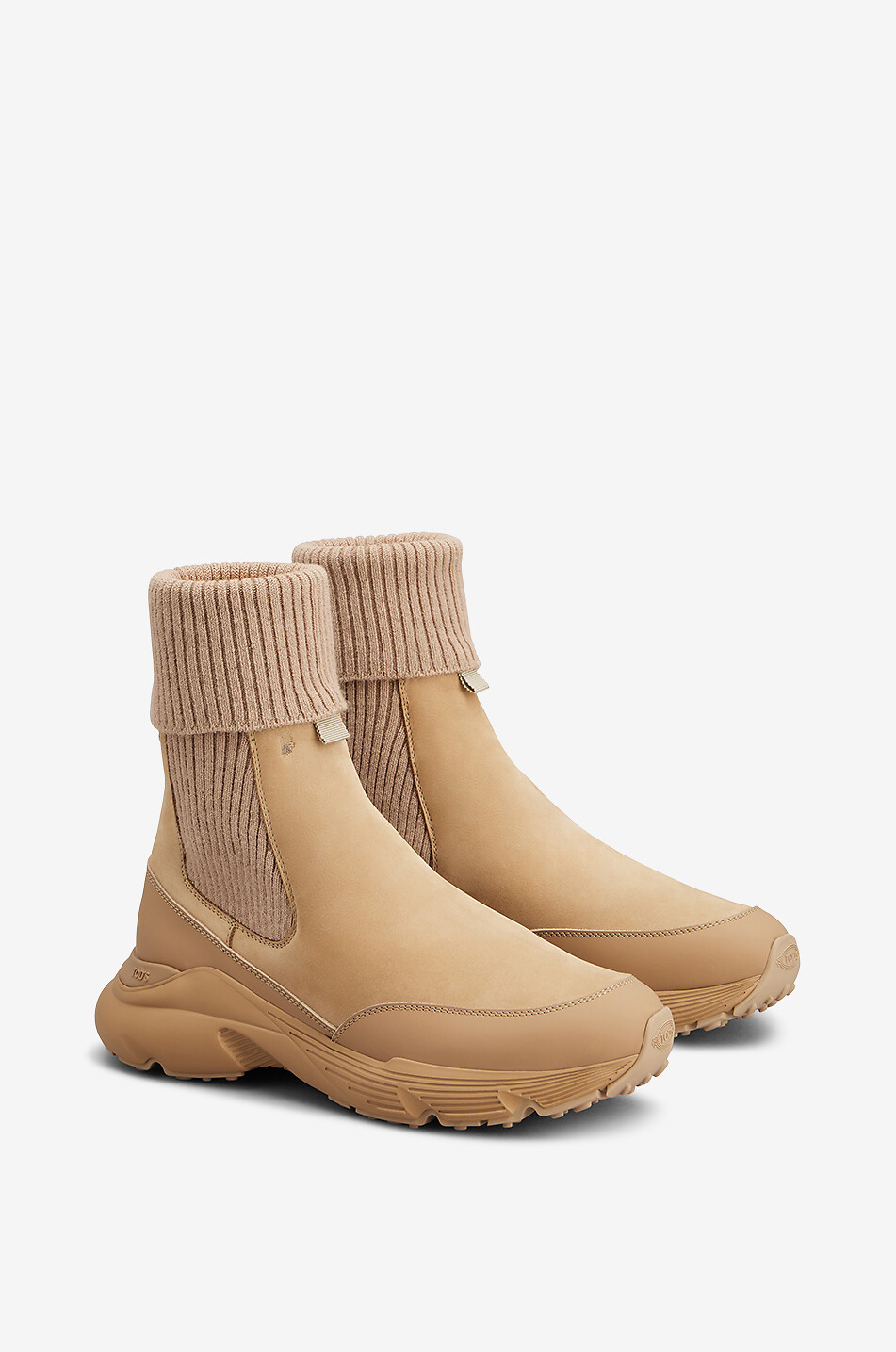 TOD'S Bottines Chelsea en cuir nubuck et maille Sporty Run Femme CAMEL 2