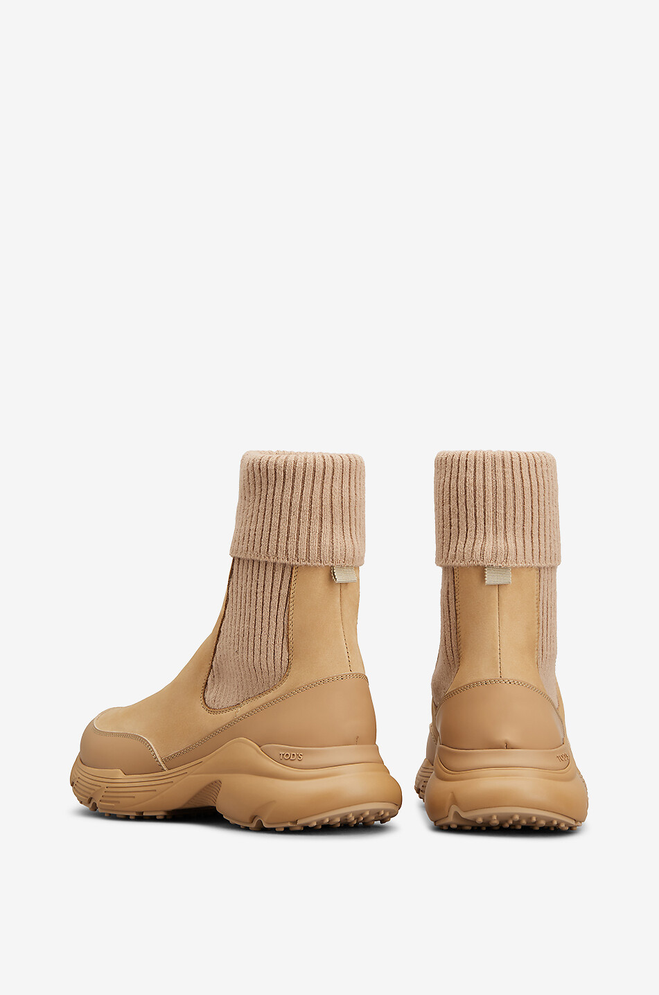 TOD'S Bottines Chelsea en cuir nubuck et maille Sporty Run Femme CAMEL 3