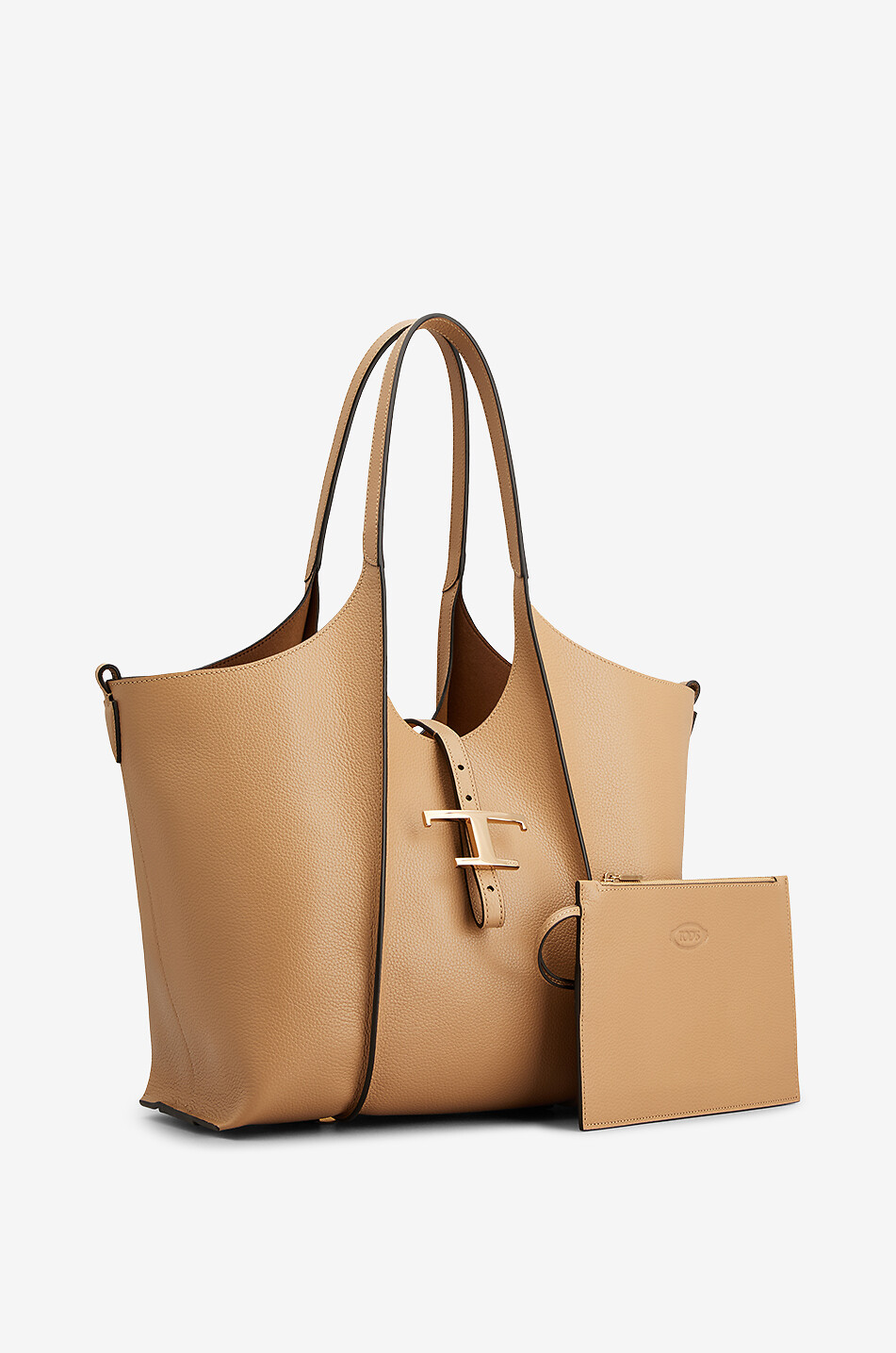 TOD'S Sac cabas en cuir grainé T Timeless Small Femme CAMEL 2