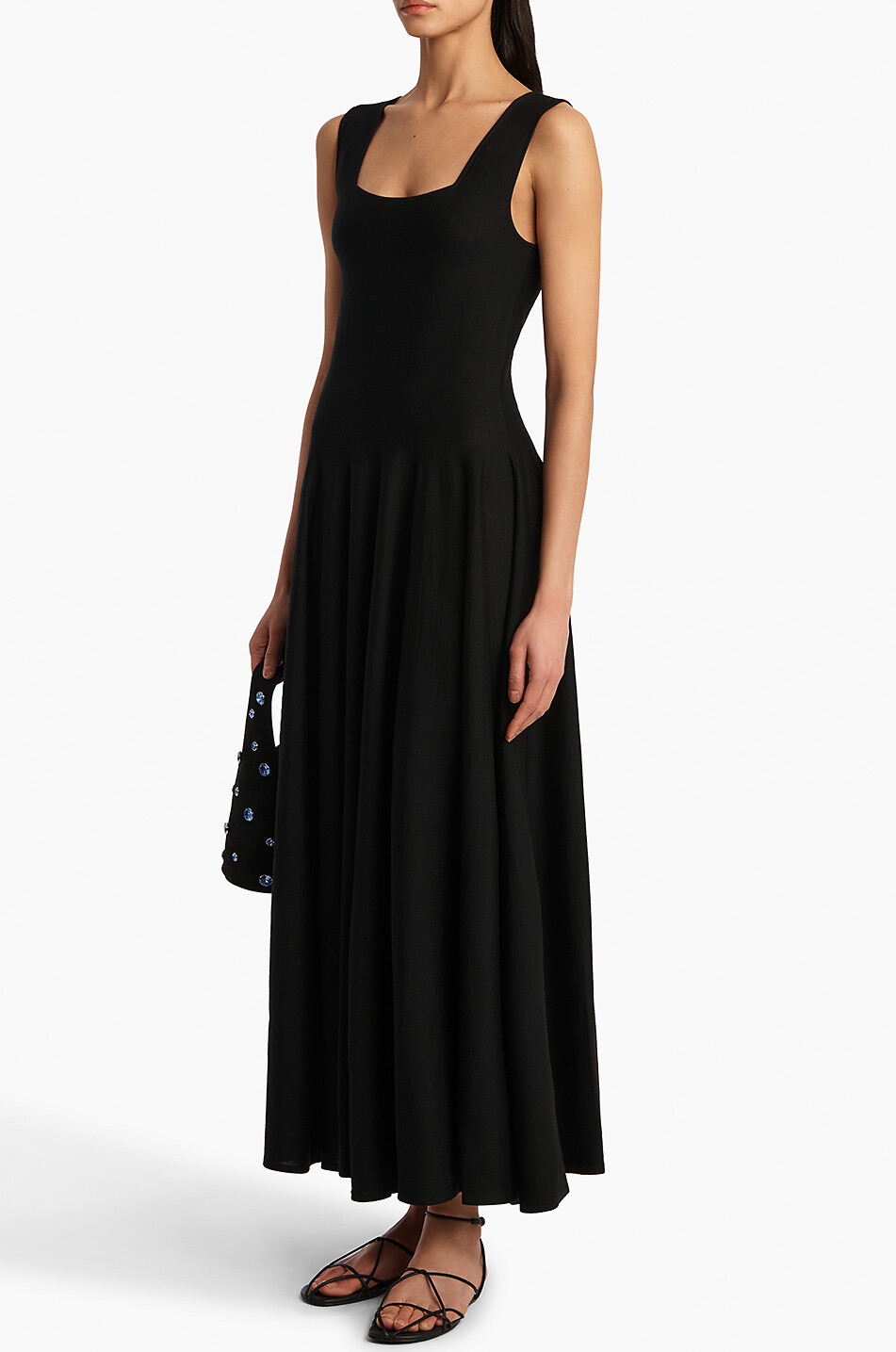 KHAITE Robe longue à bretelles en maille Jodie Femme NOIR 3