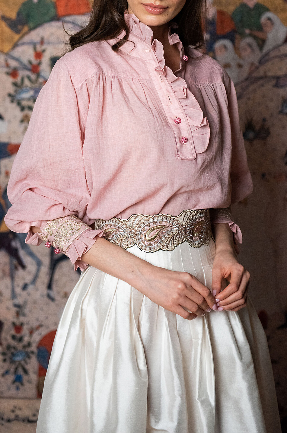 ROSEWATER HOUSE Jupe maxi en taffetas de soie Yass Femme BLANC CASSE 4