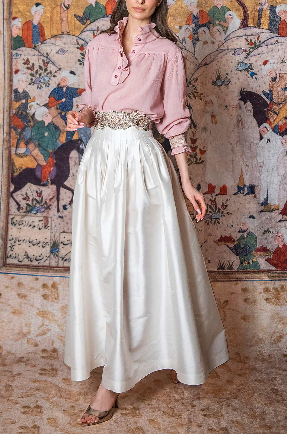 ROSEWATER HOUSE Jupe maxi en taffetas de soie Yass Femme BLANC CASSE 2