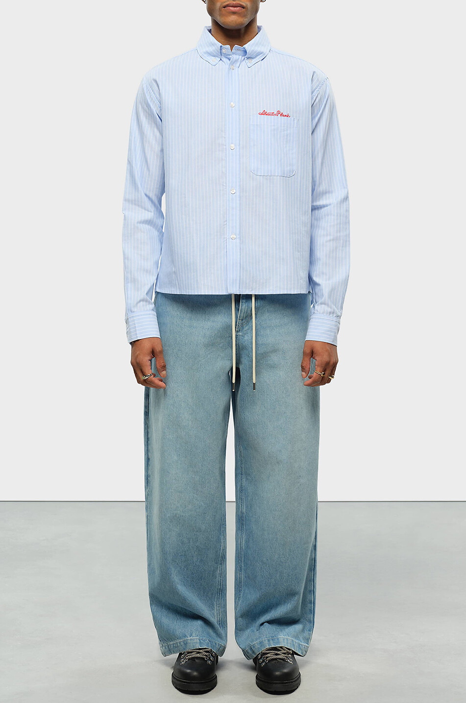 ABOUT:BLANK Gestreiftes Boxy-Baumwollhemd Oxford Script Herren BLAU 3