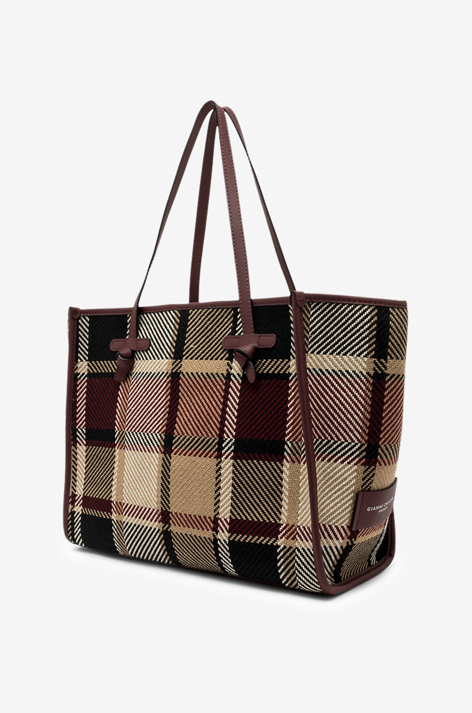 GIANNI CHIARINI Marcella tartan fabric and leather tote bag Women DARK RED 2