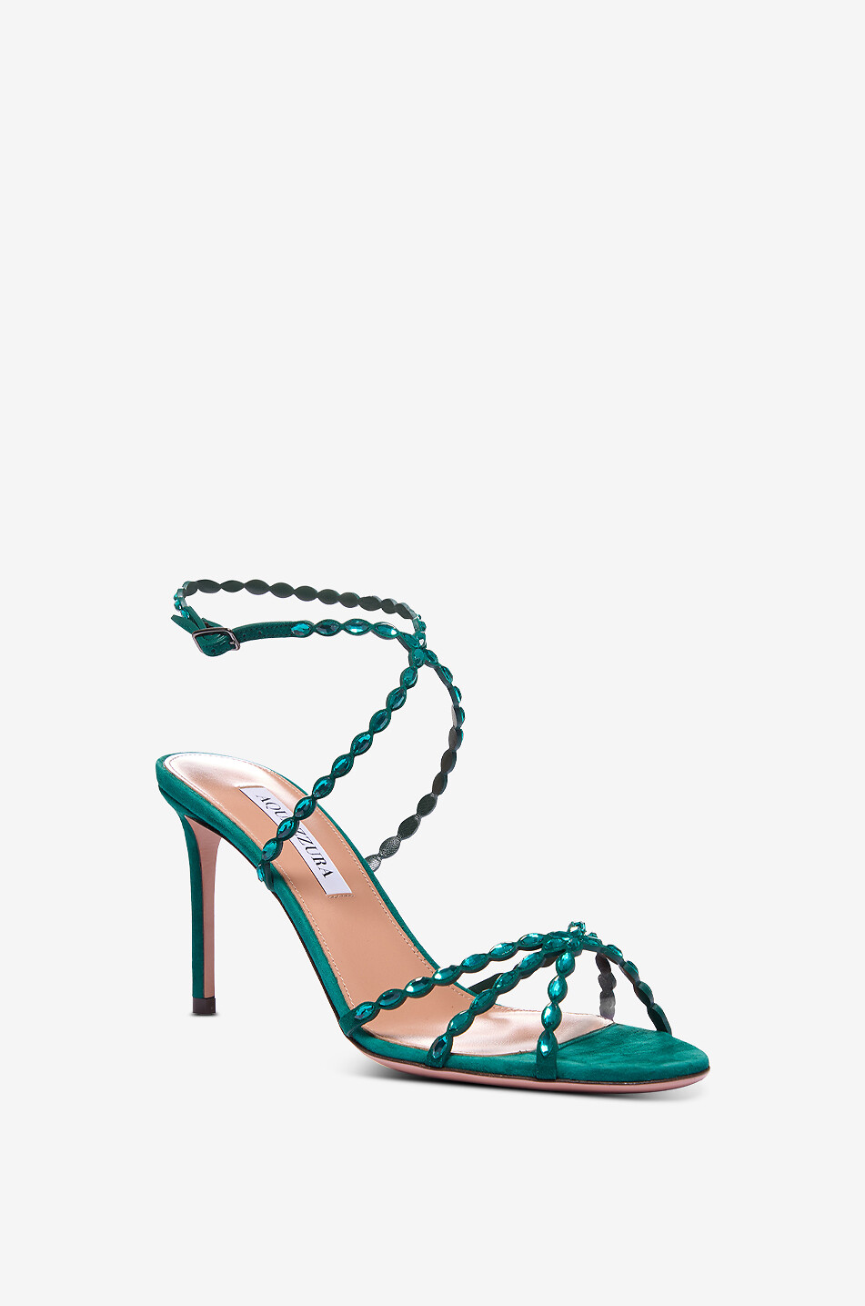 AQUAZZURA Absatzsandalen aus Wildleder und Kristallen Love Struck 85 Damen GRÜN 1