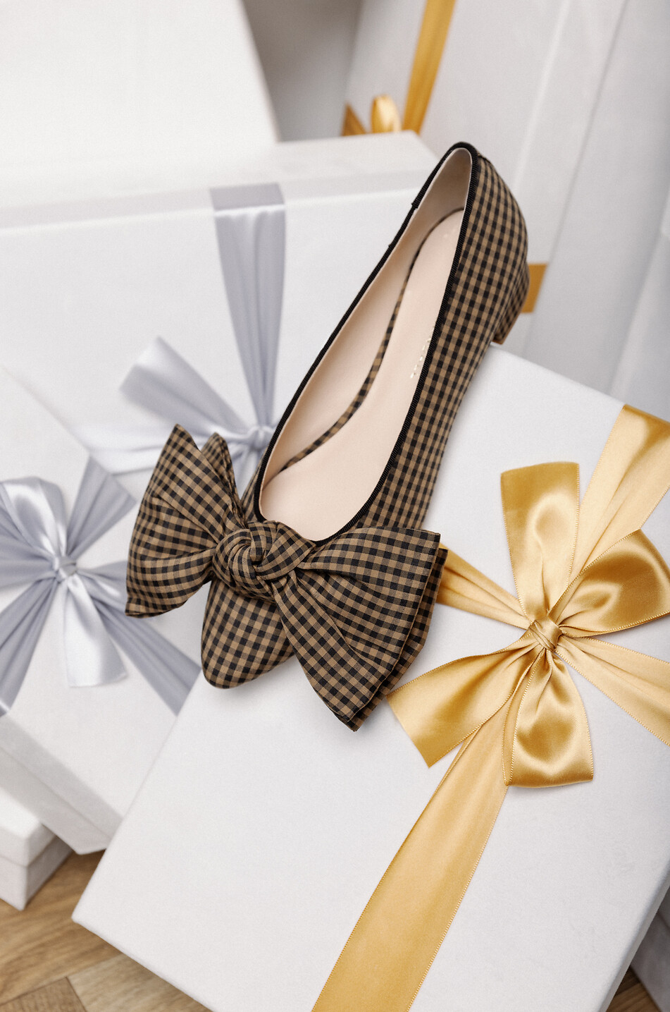 Ballerines en tissu à carreaux vichy et noeud Noa