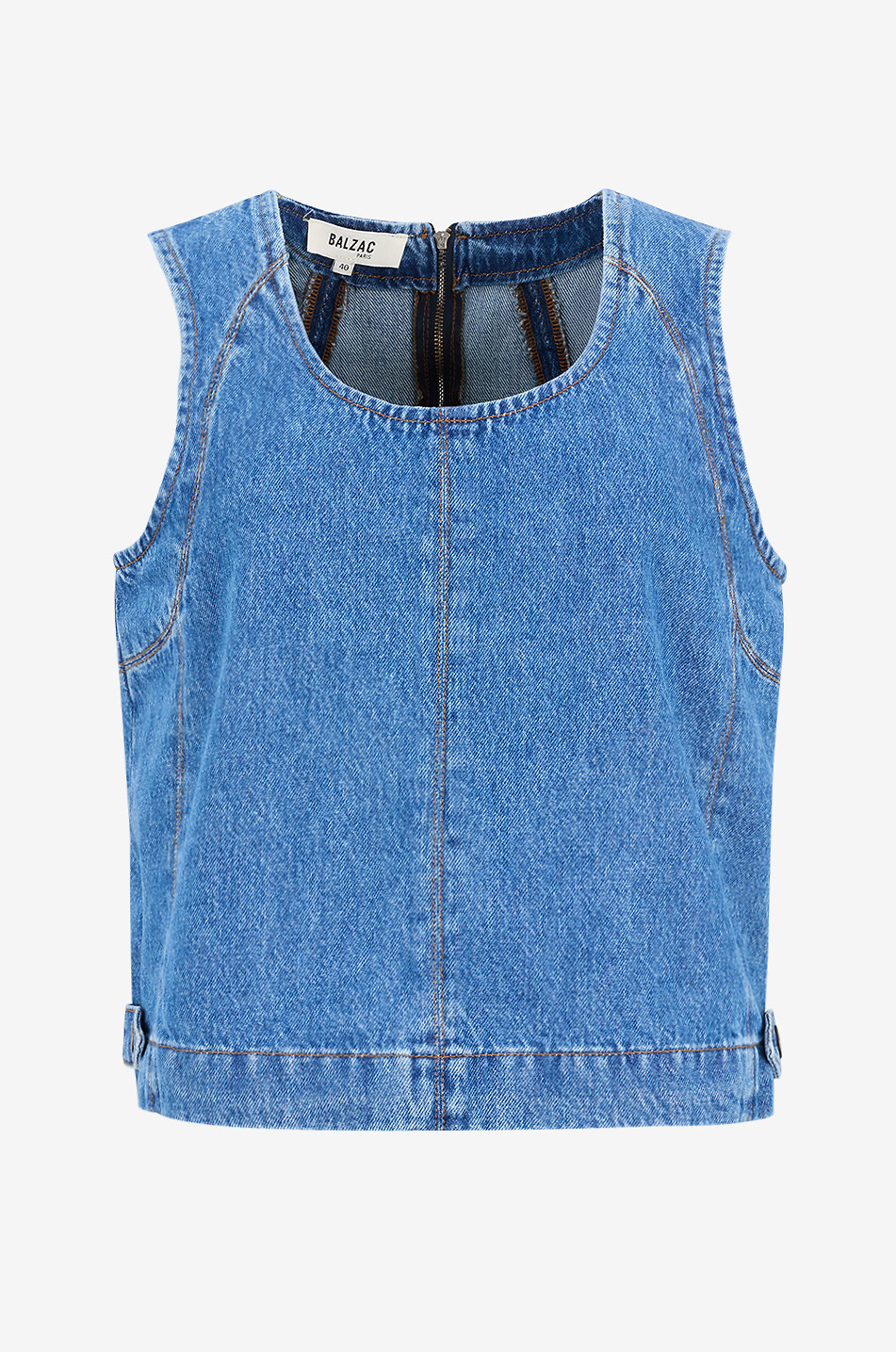 BALZAC PARIS Top boxy sans manches en denim Iza Femme BLEU 1