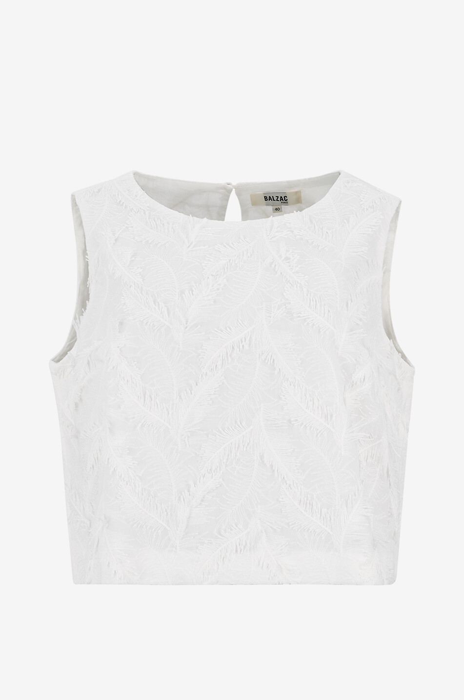 BALZAC PARIS Top sans manches boxy à broderies plume Roda Femme BLANC 1
