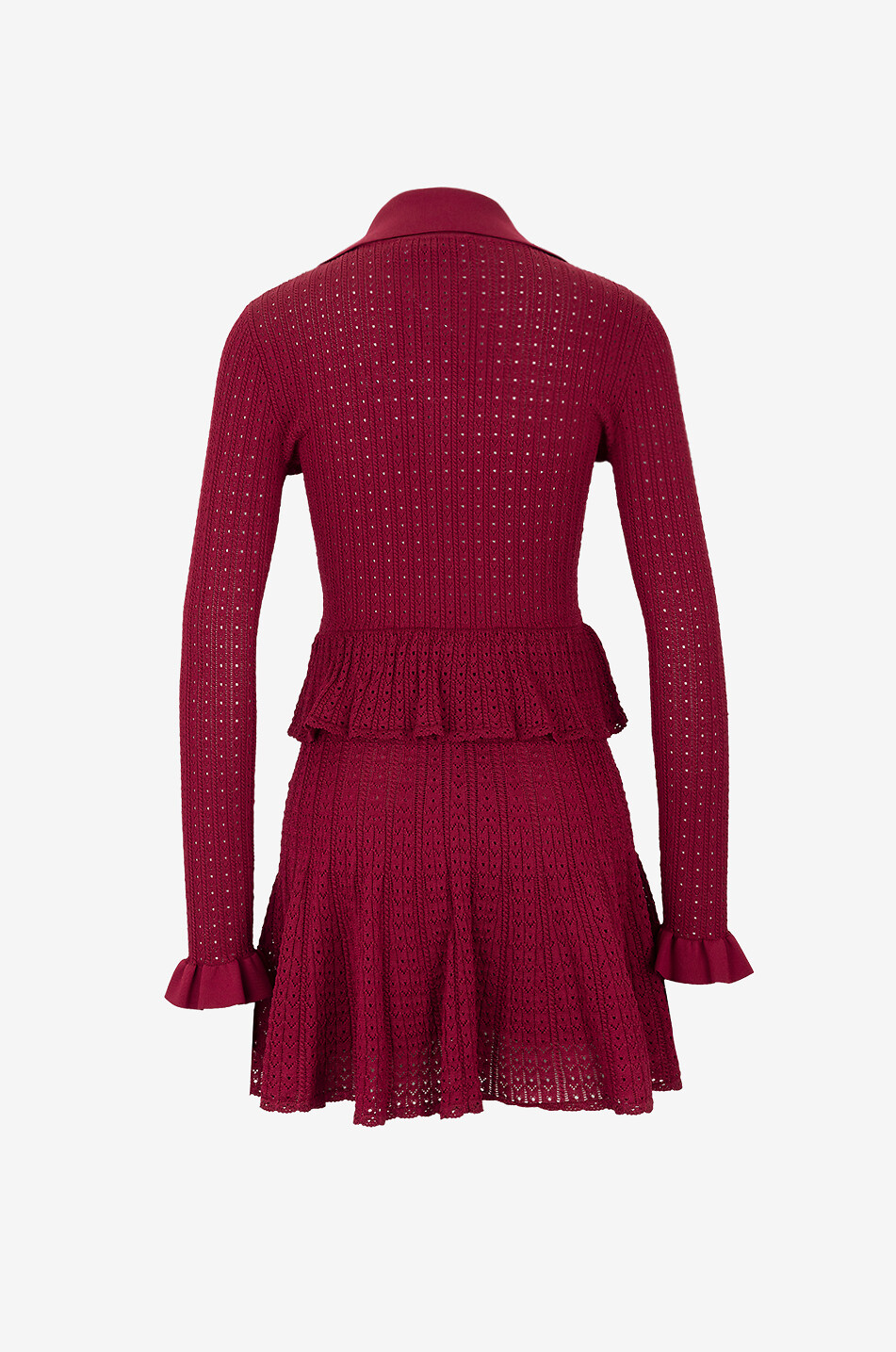 SELF PORTRAIT Pointelle knit peplum mini dress Women DARK RED 2